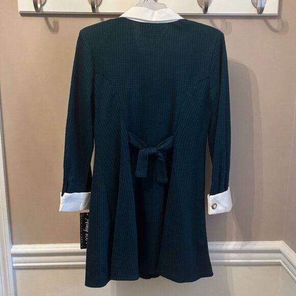 AMY TOO! Vintage Girl's Size 8 Long Sleeve Dress in Navy/Green Gingham Print - Picture 2 of 3